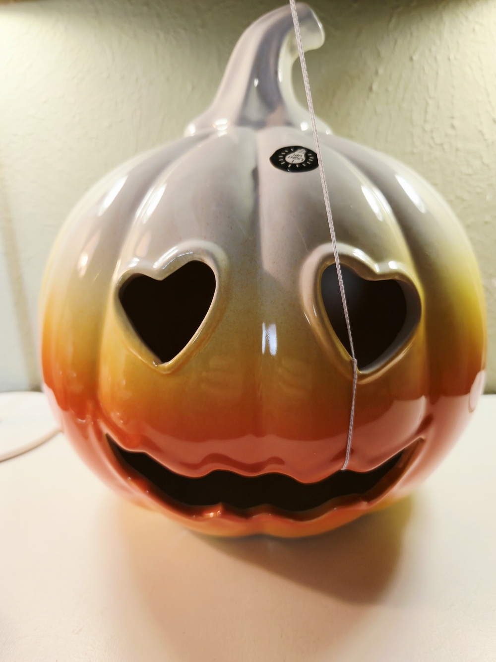 Illuminated Candy Corn Ceramic Jack-O'-Lantern (Heart Eyes Edition) NWT